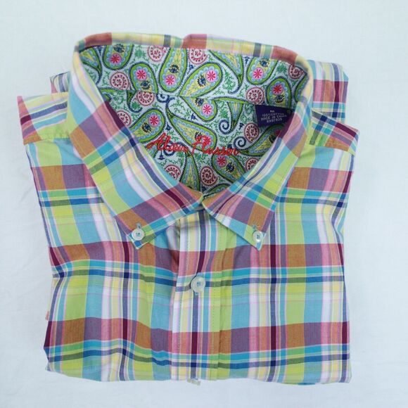 Alan Flusser Men's Check Paisley Flip Cuff Long Sleeve Button Shirt size‎ Medium - Picture 10 of 10